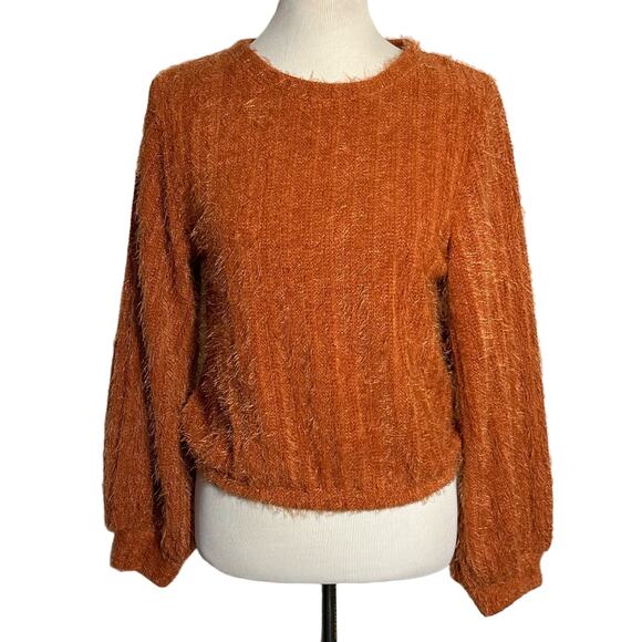 Altar'd State Orange Sweater Bubble Sleeve Soft Fuzzy Size M - Picture 1 of 9